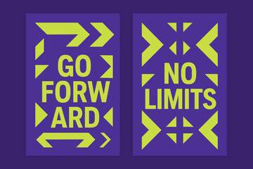 Bold Geometric Banners. Unstoppable. Two vertical A6 banners with safe margins, centered composition, no elements touching edges, geometric, royal purple and