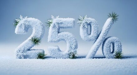 Icy twenty five percent discount symbol covered in snow and frost