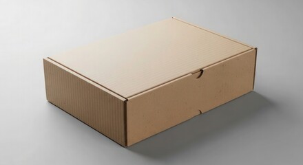photo of a brown cardboard box, minimal, simple, plain background, low angle, 3d rendered, high quality, realistic, clean, studio lighting
