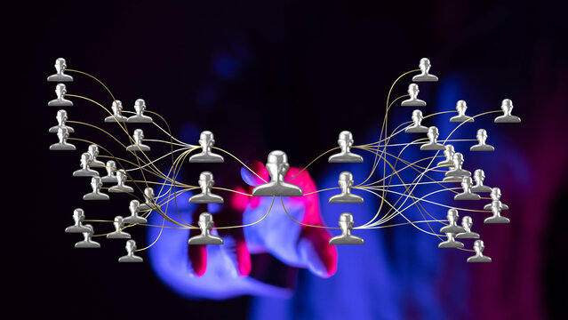 Abstract visual representation of network and connection, teamwork concept, data sharing, social media diagram, digital technology and team supp