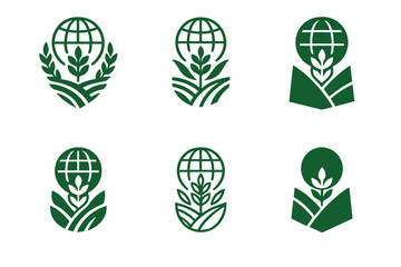 Obraz premium Food Chain Logos. Agricultural innovation and food security. Set Logo of global food chain network: harmonious logo variations of the same emblematic concept,