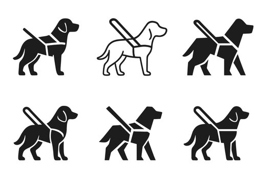 Guide Dog Logos. Guide dogs and service animals. Set Logo of Guide dogs and service animals: mobility assistance dog silhouette. harmonious logo variations of