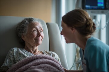 Obraz premium Caring conversation in a hospital room