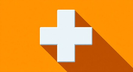 Obraz premium Medical cross symbol, a universal emblem of healthcare, offering assistance and representing medical aid, presented with a modern shadow on an orange backdrop