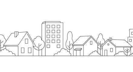 Cityscape with building and house outline style