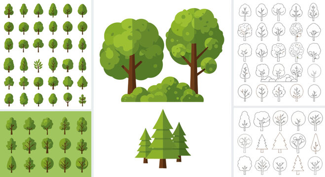 Set of various trees and bushes illustration