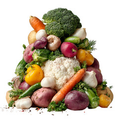 pile of food and vegetables white background