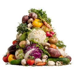 pile of food and vegetables white background