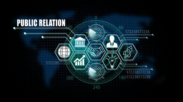 public relation Lifecycle on Futuristic Radar Technology Background. 4k animation 