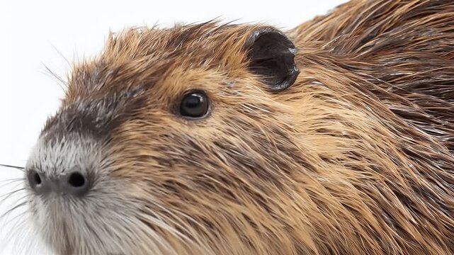 Close-up of a Nutria Rodent on White Background.