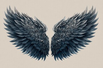 Obraz premium Ornate dark feathered appendages extend symmetrically against a neutral background