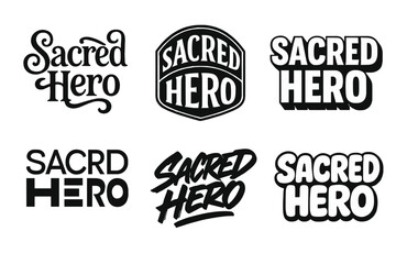 Fototapeta premium Sacred Hero Lettering Styles. Sacred Hero. Set lettering. harmonious lettering variations of the same emblematic concept (Whimsical curly type with flourishes,