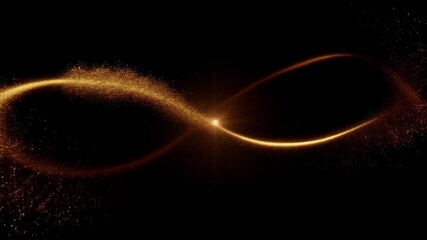 Golden infinity loop particle effect abstract background motion graphic video, Glowing gold trails flow through cosmic space. Dynamic energy and futuristic design merge beautifully.