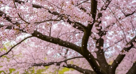 cherry blossom tree, pink flowers, spring bloom, lush foliage, scenic landscape, natural beauty, delicate petals, vibrant colors, soft focus, dreamy atmosphere
