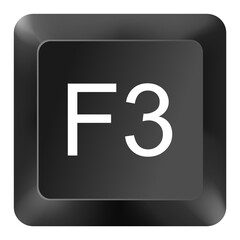 Keyboard F3 Function Key – Search Shortcut Button Symbol Isolated on White Background