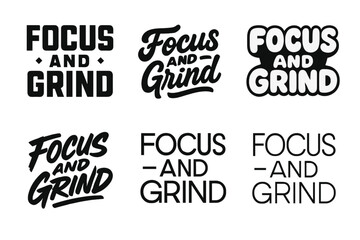 Fototapeta premium Creative Lettering Variations. Focus and Grind. Set lettering. harmonious lettering variations of the same emblematic concept, each with different artistic