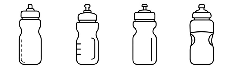 Sports Water Bottle Outline Icon Set - Vector for Gym, Cycling, and Hydration