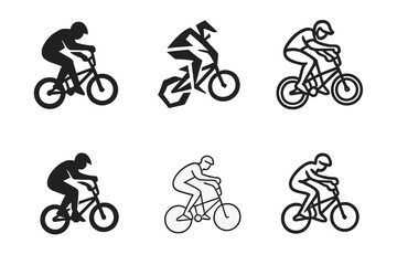 Fototapeta premium BMX Logo Variations. BMX riding. Set Logo of BMX riding: biker performing jump trick. harmonious logo variations of the same emblematic concept, each with