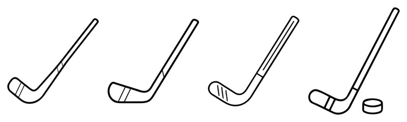 Fototapeta premium Ice Hockey Stick and Puck Outline Icon Set - Winter Sports Equipment Vector