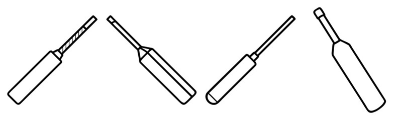 Cricket Bat Outline Icon Set - Vector Graphics for Sports and Championship Logos