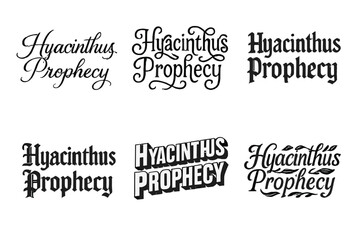 Fototapeta premium Hyacinthus Typography Variations. Hyacinthus Prophecy. Set lettering. harmonious lettering variations of the same emblematic concept, each with different