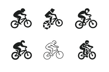 Fototapeta premium BMX Logo Variations. BMX riding. Set Logo of BMX riding: biker performing jump trick. harmonious logo variations of the same emblematic concept, each with