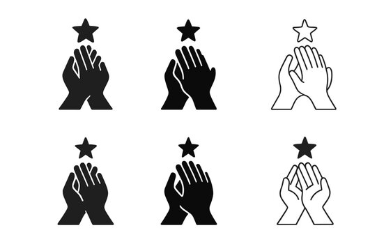 Empowering Hands Emblem. Community empowerment. Set Logo of Community empowerment: joined hands lifting star. harmonious logo variations of the same emblematic