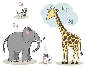 Pairs of opposites cartoon illustration with elephant and giraffe