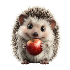 Hedgehog with apple isolated on transparent background