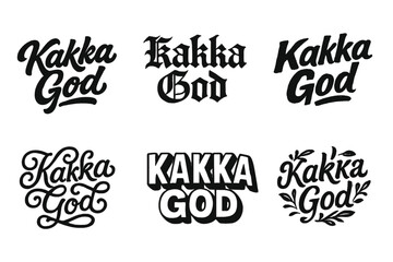 Creative Lettering Grid. Kakka God. Set lettering. harmonious lettering variations of the same emblematic concept (Bold hand-lettering with playful swashes,
