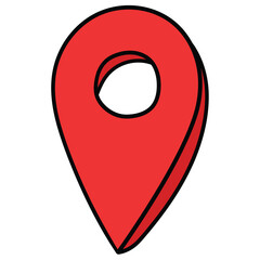 Hand-drawn cartoon red map pin icon on a white background.
