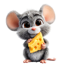 Cute mouse with cheese isolated on transparent background