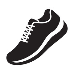 Black and white silhouette of a running shoe with laces, vector illustration 