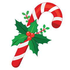 Delicious festive holiday cake illustration with bright burning candles sweet icing green holly red berries and decorative sprinkles perfect for celebrating winter occasions