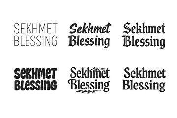 Fototapeta premium Sekhmet Lettering Styles. Sekhmet Blessing. Set lettering. harmonious lettering variations of the same emblematic concept, each with different artistic