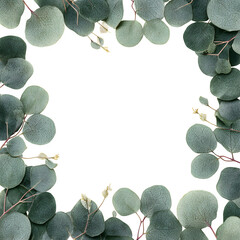 Eucalyptus leaves frame on black isolated on transparent background