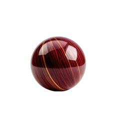 A glossy sphere with red and gold wood grain effect against black