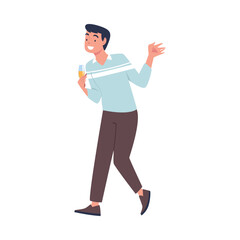 Man Character on Holiday with Champagne Glass Celebrating Birthday Party Vector Illustration