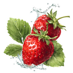 Strawberries splashing in water isolated on transparent background