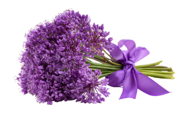 Beautiful bouquet of fresh purple lavender tied with a purple ribbon