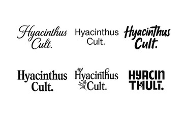 Obraz premium Hyacinthus Lettering Variations. Hyacinthus Cult. Set lettering. harmonious lettering variations of the same emblematic concept, each with different artistic