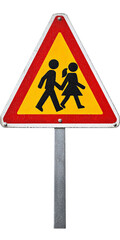 PNG of Caution: Children Crossing Sign featuring a male and female figure, vibrant colors to ensure visibility.