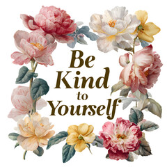 Floral wreath with inspirational quote isolated on transparent background