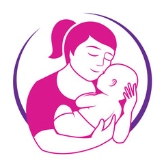 Mother Holding Baby in Loving Embrace Illustration for mother's day