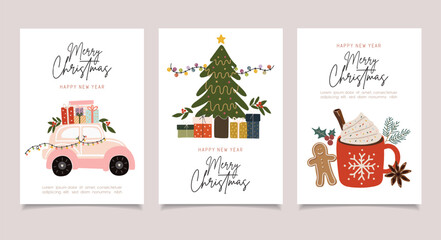 Merry Christmas design, winter collection, new year cozy set, design for posters, cards, stickers