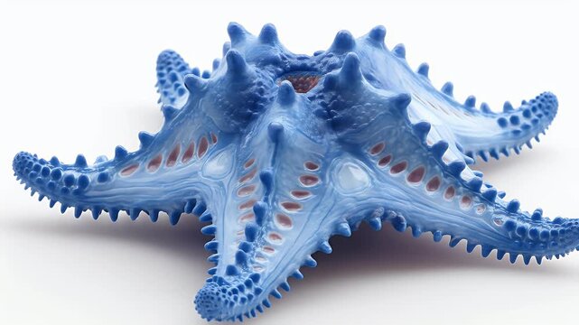 Stunning Blue Starfish on White Background, Close-Up.