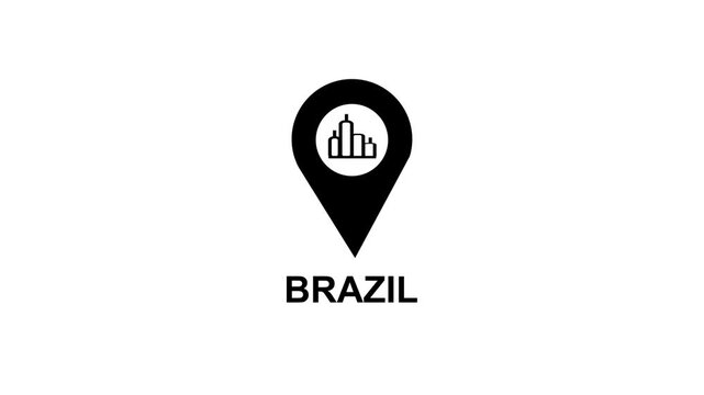 Brazil is looping Location Pins over the country ,Digital Screen, black background 4K Resolution video. Brazil text up down Location Pins alpha channel Location Pins animation. Location icon