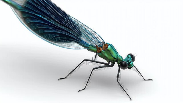Close-up of a Vibrant Dragonfly on White Background.