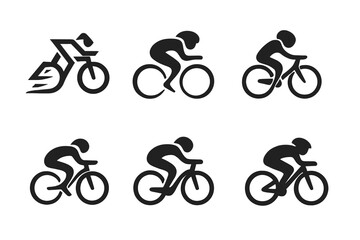 Cycling Logo Variations. Road cycling. Set Logo of Road cycling: speed cyclist with aerodynamic form. harmonious logo variations of the same emblematic