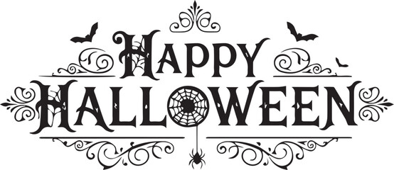 Ornate Happy Halloween Lettering with Spooky Decorations